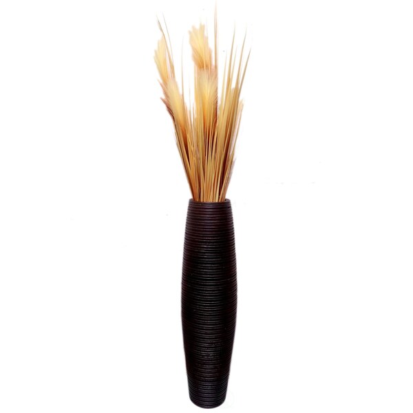 Uniquewise Brown Decorative Contemporary Mango Wood Ribbed Design Round Floor Vase, 30 Inch QI004431.M - main